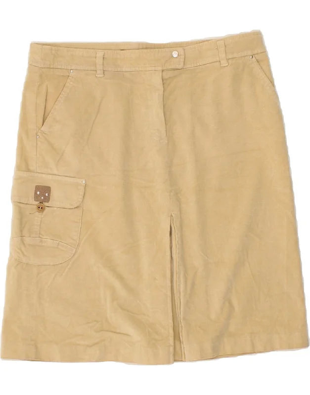MARINA YACHTING Womens Straight Skirt IT 46 Large W32 Beige Cotton high slit skirt