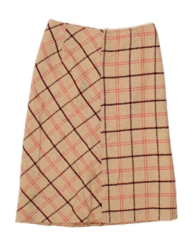 MAX & CO. Womens A-Line Skirt UK 8 Small W28  Beige Check Wool button skirt front