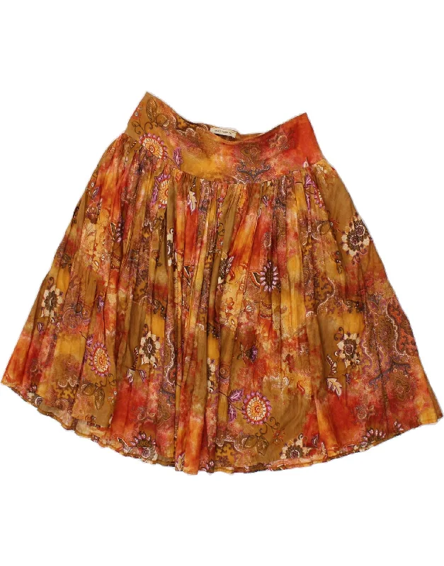 PAOLO CASALINI Womens A-Line Skirt W30 Medium Brown Floral velvet skirt glossy