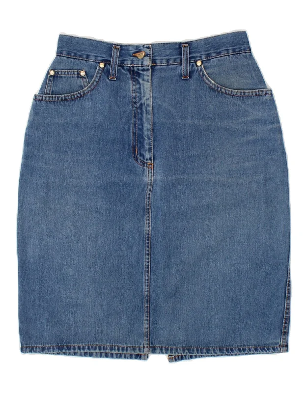 PRESTIGIO Womens Denim Skirt IT 44 Medium W30 Blue Cotton denim skirt classic