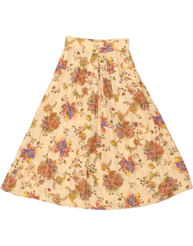 ST MICHAEL Womens A-Line Skirt UK 10 Small W28 Beige Floral Viscose linen skirt relaxed ST MICHAEL Womens A-Line Skirt UK 10 Small W28 Beige Floral Viscose linen skirt relaxed