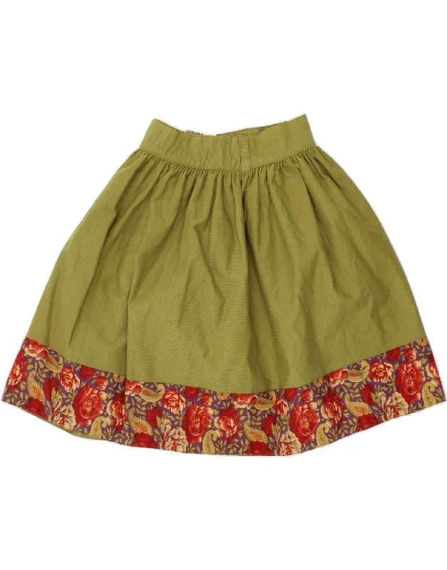 VINTAGE Womens A-Line Skirt IT 34 2XS W24 Khaki Paisley Cotton lace skirt delicate