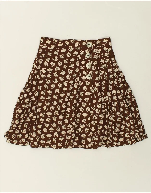 VINTAGE Womens A-Line Skirt IT 42 Medium W26 Brown Floral Viscose relaxed fit skirt