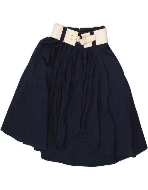 VINTAGE Womens A-Line Skirt IT 42 Medium W26 Navy Blue Cotton tiered skirt playful
