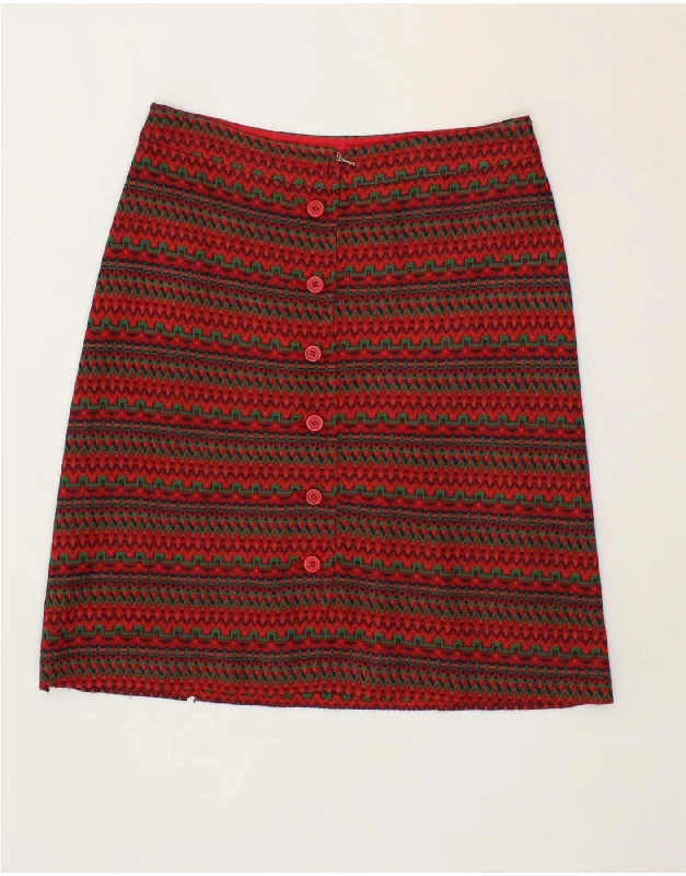 VINTAGE Womens A-Line Skirt IT 46 Large W32 Red Geometric chiffon skirt airy
