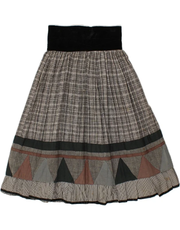 VINTAGE Womens A-Line Skirt Medium W26  Grey Check Cotton chiffon skirt airy