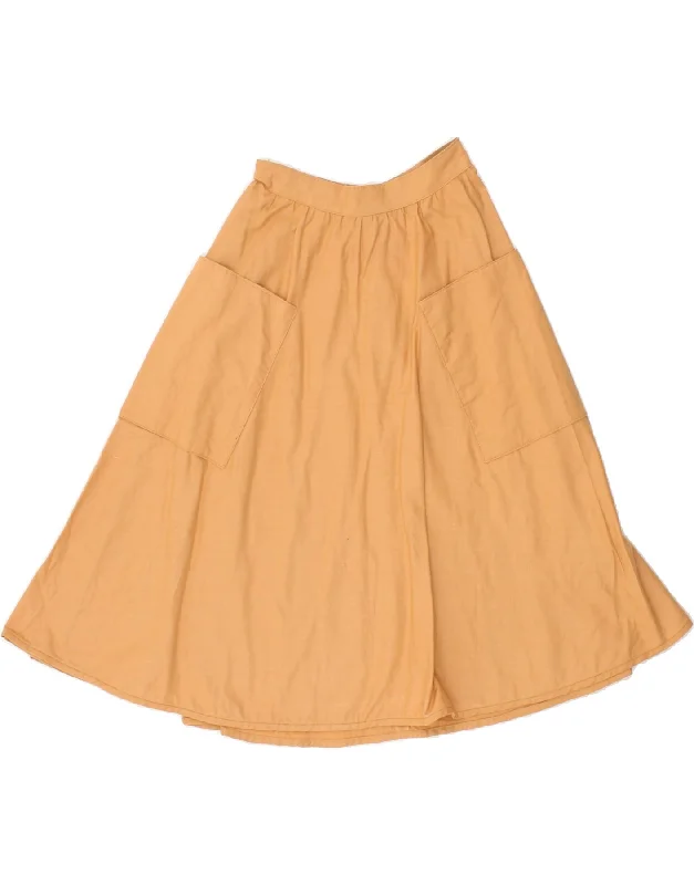 VINTAGE Womens A-Line Skirt W22 2XS Yellow chiffon skirt lightweight