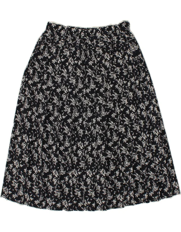 VINTAGE Womens A-Line Skirt W24 XS Navy Blue Floral denim skirt casual