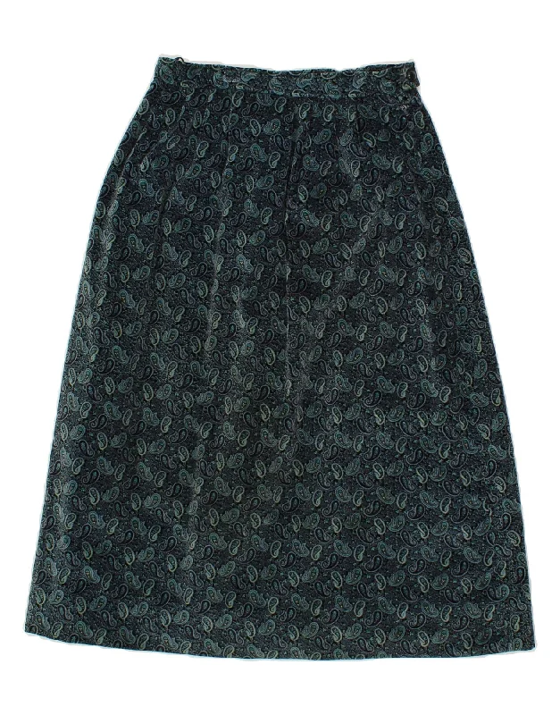 VINTAGE Womens A-Line Skirt W26 Small Blue Paisley silk skirt lustrous