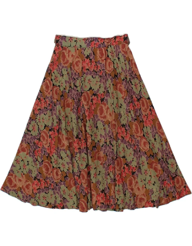 VINTAGE Womens A-Line Skirt W26 Small  Brown Floral chiffon skirt delicate