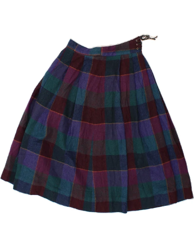 VINTAGE Womens A-Line Skirt W26 Small Multicoloured Plaid chiffon skirt airy