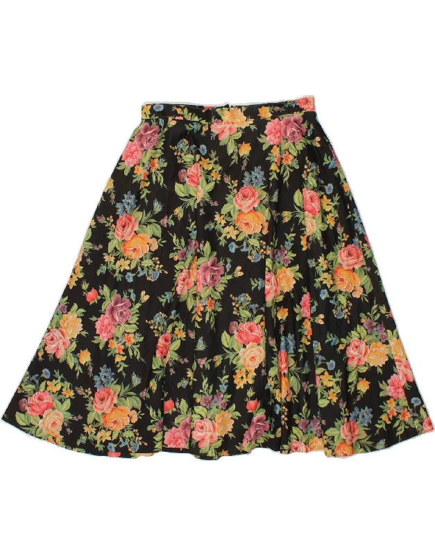 VINTAGE Womens A-Line Skirt W28 Medium Black Floral midi skirt versatile