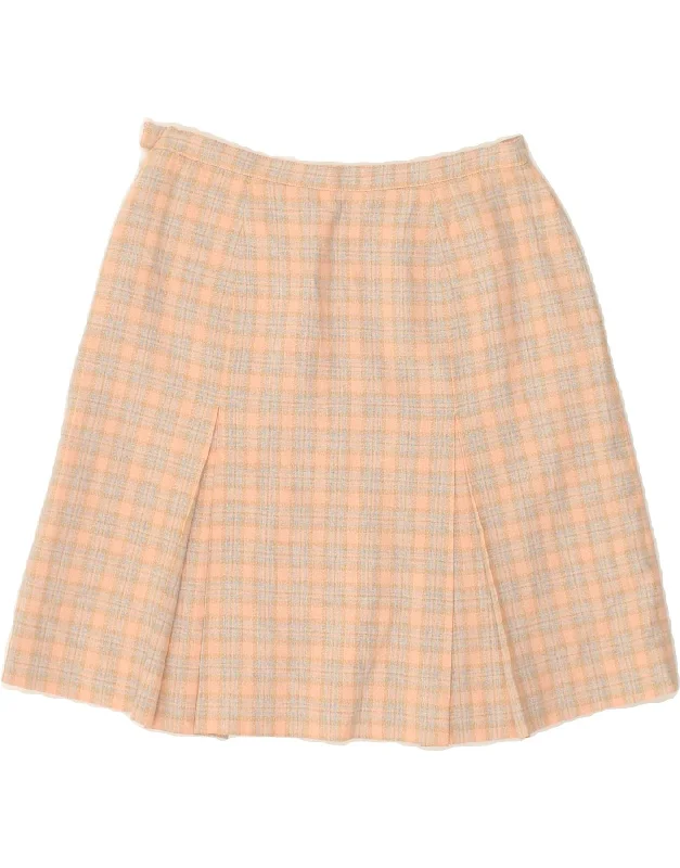 VINTAGE Womens A-Line Skirt W28 Medium Pink Check cashmere skirt soft