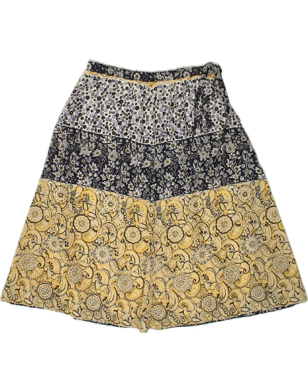 VINTAGE Womens A-Line Skirt W28 Medium Yellow Floral a-line skirt cut