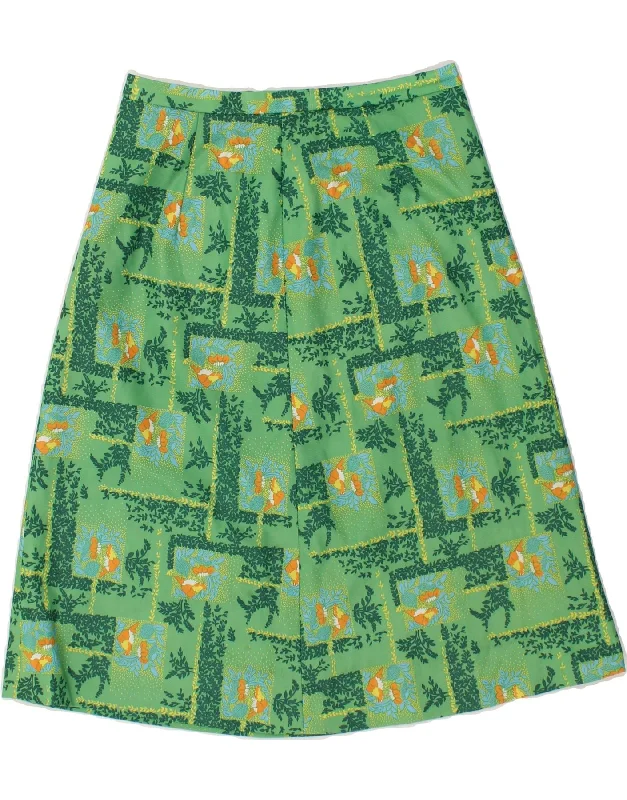 VINTAGE Womens A-Line Skirt W29 Medium Green Floral low waist skirt