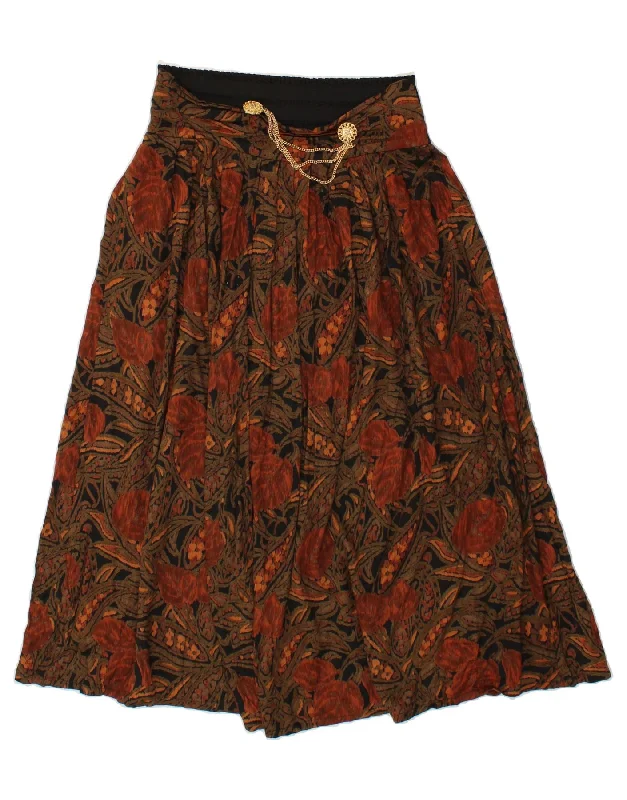 VINTAGE Womens A-Line Skirt W30 Medium Brown Floral Viscose denim skirt classic