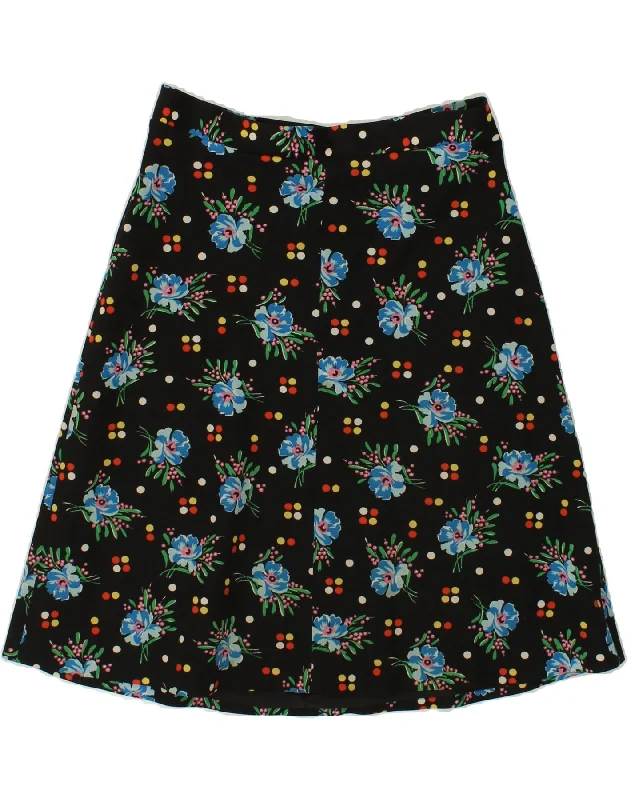 VINTAGE Womens A-Line Skirt W32 Large  Black Floral Polyester low waist skirt