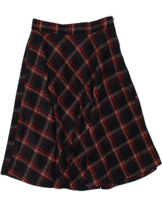 VINTAGE Womens A-Line Skirt W32 Large Navy Blue Plaid corduroy skirt cozy