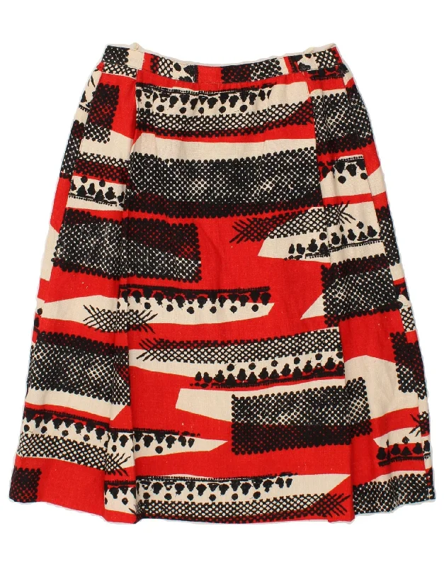 VINTAGE Womens Abstract Pattern A-Line Skirt W28 Medium  Red silk skirt lustrous