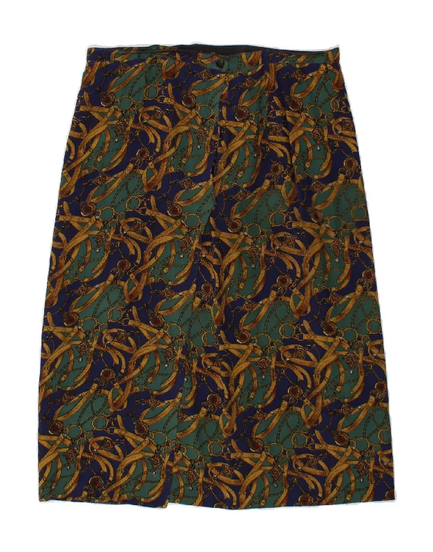 VINTAGE Womens Abstract Pattern Wrap Skirt W32 Large Navy Blue velvet skirt luxury