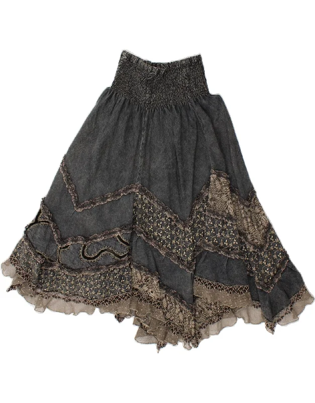 VINTAGE Womens Asymmetric Denim Skirt  XL W36  Grey Cotton ribbed skirt waist