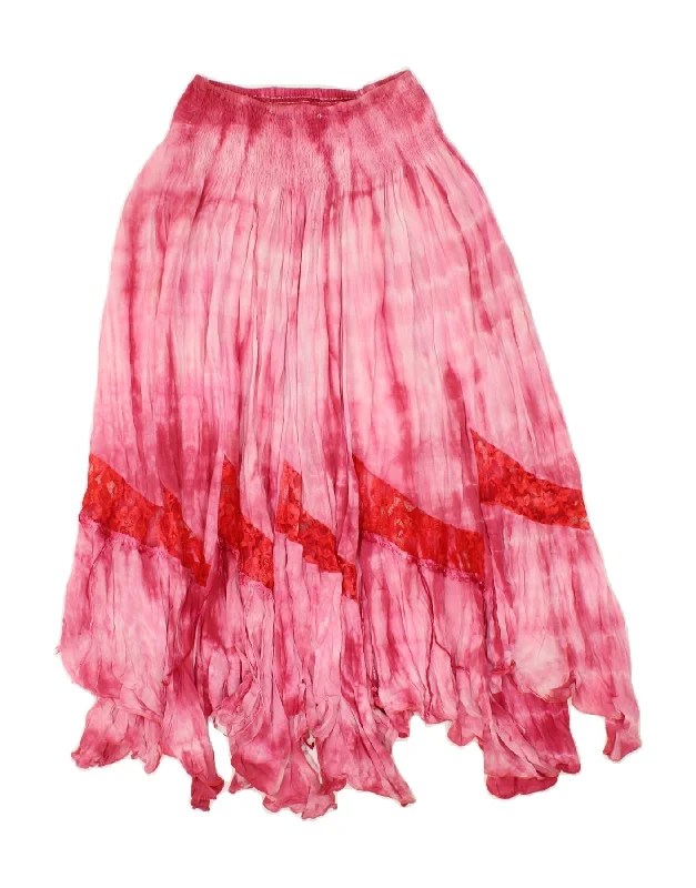 VINTAGE Womens Asymmetrical Skirt W32 Large Pink Tie Dye silk skirt lustrous
