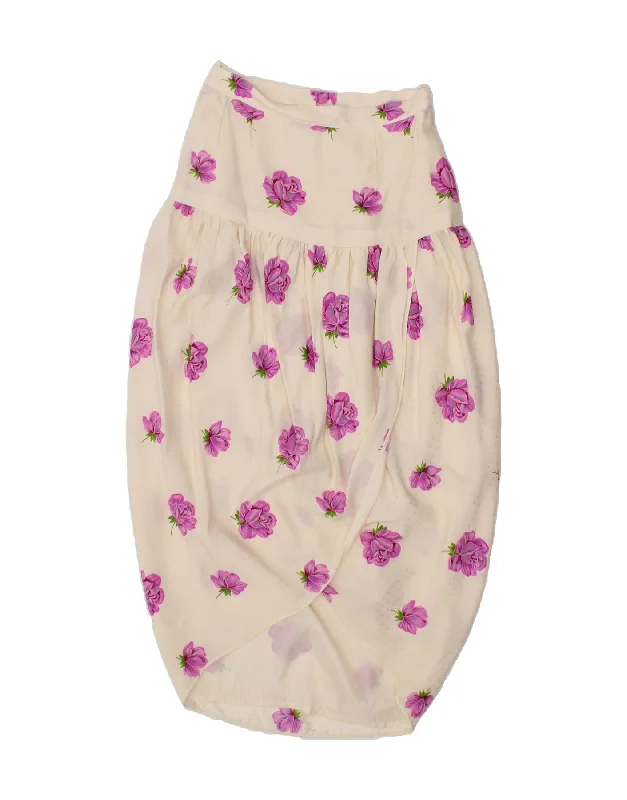 VINTAGE Womens Bubble Skirt W26 Small Off White Floral seamless skirt comfort