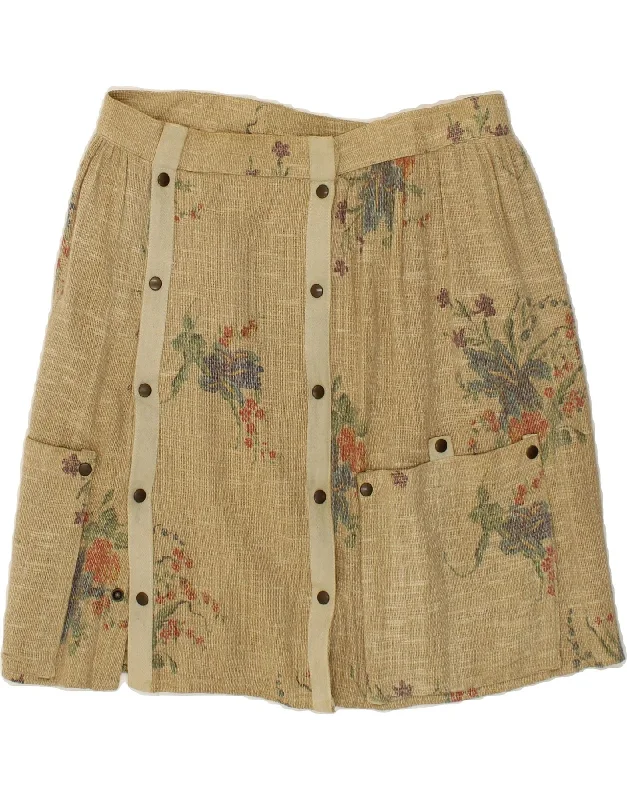 VINTAGE Womens Cargo Skirt W30 Medium Beige Floral leather skirt bold