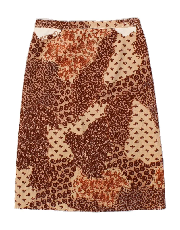 VINTAGE Womens Corduroy Skirt W28 Medium Brown Patchwork casual skirt length