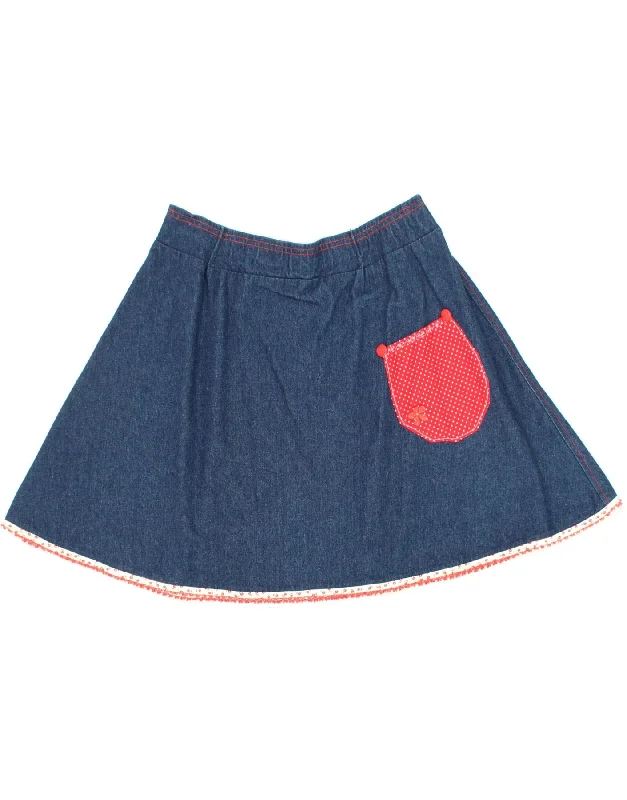 VINTAGE Womens Denim Skirt W32 Large  Navy Blue Floral denim skirt stylish