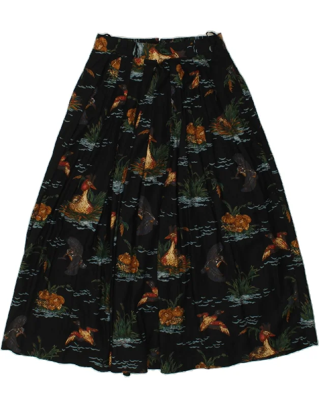 VINTAGE Womens Flared Skirt IT 40 Small W28 Black Animal Print Viscose flowy skirt hem VINTAGE Womens Flared Skirt IT 40 Small W28 Black Animal Print Viscose flowy skirt hem