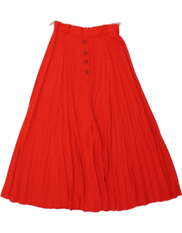 VINTAGE Womens Flared Skirt UK 10 Small W27 Red Viscose silk skirt lustrous