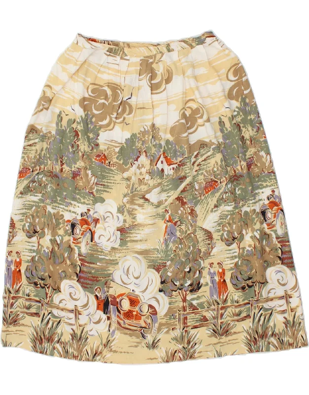 VINTAGE Womens Graphic A-Line Skirt IT 42 Medium W28 Beige Viscose velvet skirt luxurious VINTAGE Womens Graphic A-Line Skirt IT 42 Medium W28 Beige Viscose velvet skirt luxurious