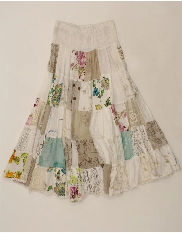 VINTAGE Womens Gypsy Skirt W26 Small Multicoloured Patchwork Linen leather skirt durable