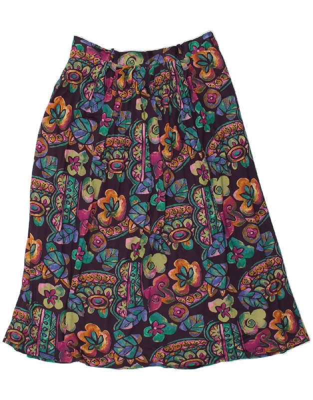 VINTAGE Womens High Waist A-Line Skirt EU 46 XL W32 Purple Floral Viscose silk skirt sleek VINTAGE Womens High Waist A-Line Skirt EU 46 XL W32 Purple Floral Viscose silk skirt sleek