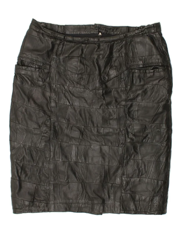 VINTAGE Womens High Waist Leather Skirt UK 26 5XL W40 Black Leather midi skirt versatile VINTAGE Womens High Waist Leather Skirt UK 26 5XL W40 Black Leather midi skirt versatile