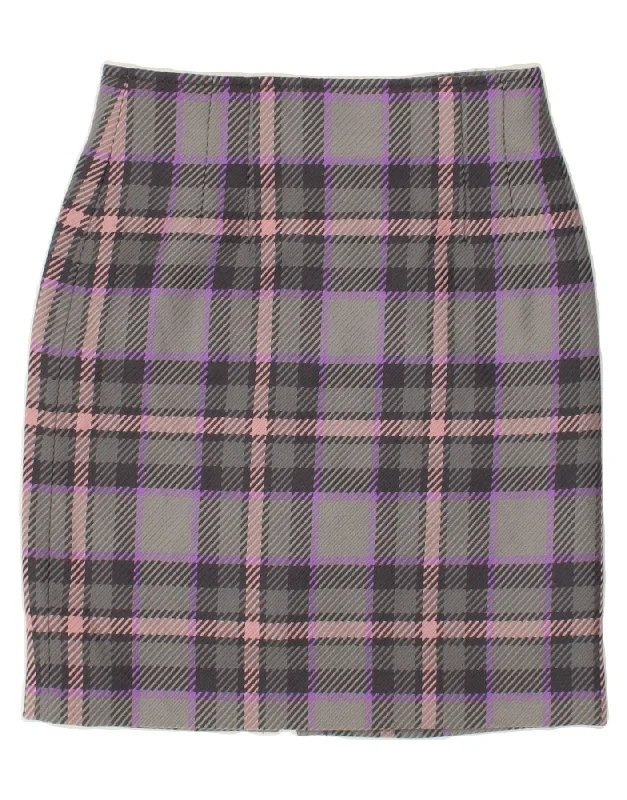 VINTAGE Womens High Waist Pencil Skirt W22 XS Grey Check a-line skirt cut