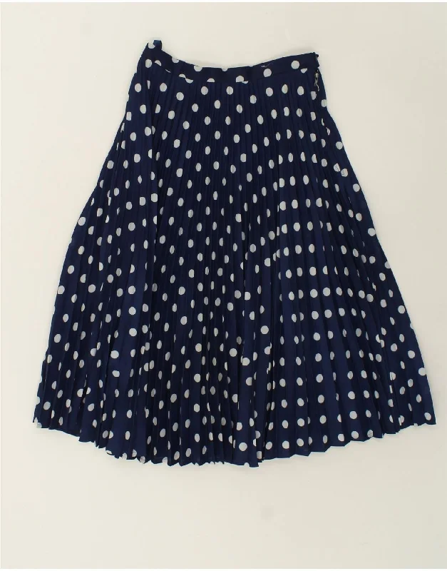VINTAGE Womens High Waist Pleated Skirt EU 38 Medium W26 Navy Blue boho skirt vibe