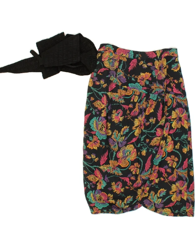 VINTAGE Womens High Waist Straight Skirt IT 46 Large W28 Black Floral cashmere skirt soft VINTAGE Womens High Waist Straight Skirt IT 46 Large W28 Black Floral cashmere skirt soft