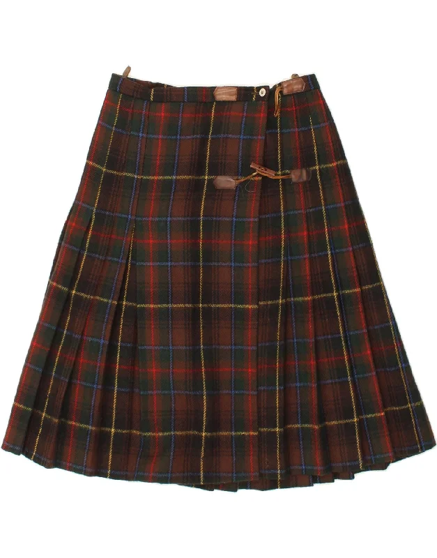 VINTAGE Womens High Waist Wrap Skirt IT 50 XL W32 Brown Check Wool leather skirt refined VINTAGE Womens High Waist Wrap Skirt IT 50 XL W32 Brown Check Wool leather skirt refined