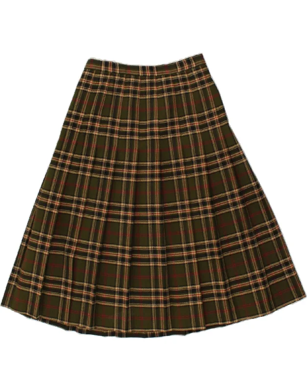 VINTAGE Womens Knife Pleated Skirt IT 40 Small W28 Khaki Plaid Polyester silk skirt sleek VINTAGE Womens Knife Pleated Skirt IT 40 Small W28 Khaki Plaid Polyester silk skirt sleek