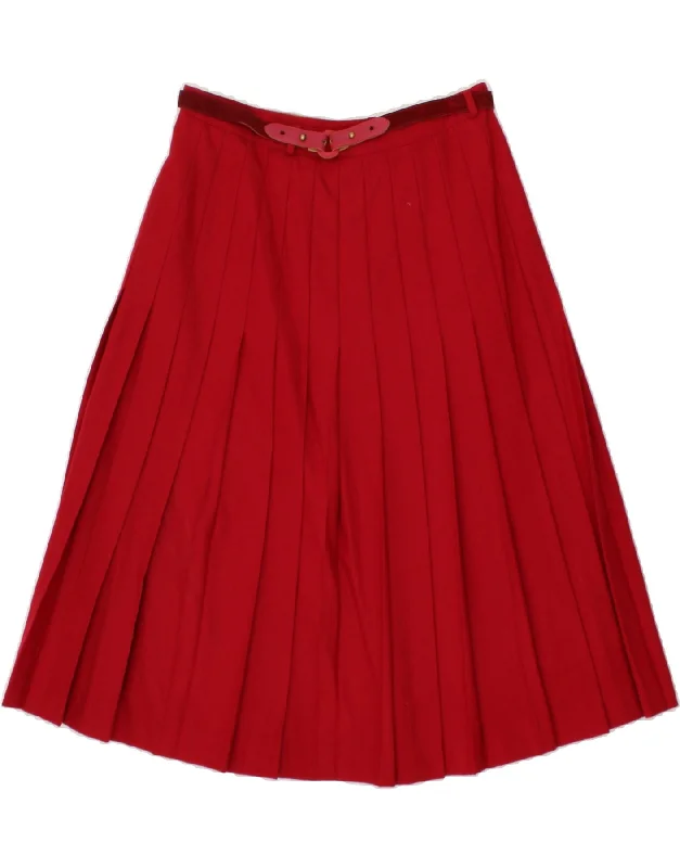 VINTAGE Womens Knife Pleated Skirt IT 42 Medium W28 Red Virgin Wool denim skirt trendy VINTAGE Womens Knife Pleated Skirt IT 42 Medium W28 Red Virgin Wool denim skirt trendy