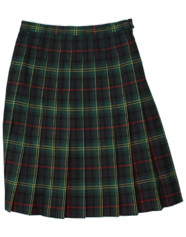 VINTAGE Womens Knife Pleated Skirt IT 50 XL W32 Green Check Virgin Wool corduroy skirt cozy VINTAGE Womens Knife Pleated Skirt IT 50 XL W32 Green Check Virgin Wool corduroy skirt cozy