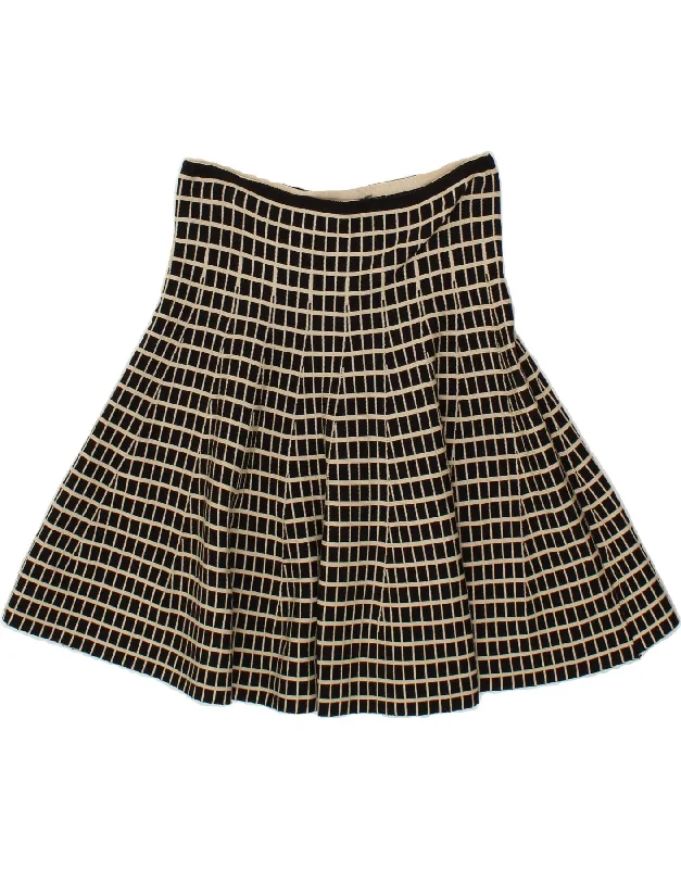VINTAGE Womens Knit High Waist A-Line Skirt Large W30 Black Check leather skirt sleek VINTAGE Womens Knit High Waist A-Line Skirt Large W30 Black Check leather skirt sleek