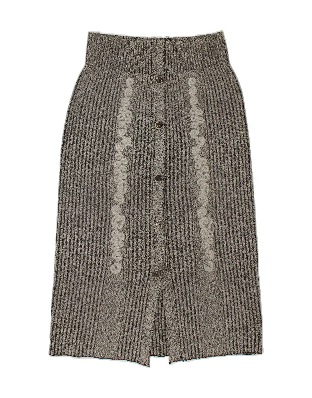 VINTAGE Womens Knit Midi Skirt W30 Medium Grey slim fit skirt