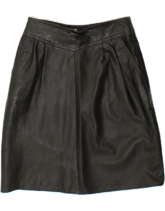 VINTAGE Womens Leather Skirt EU 36 Small W26 Black lace skirt intricate