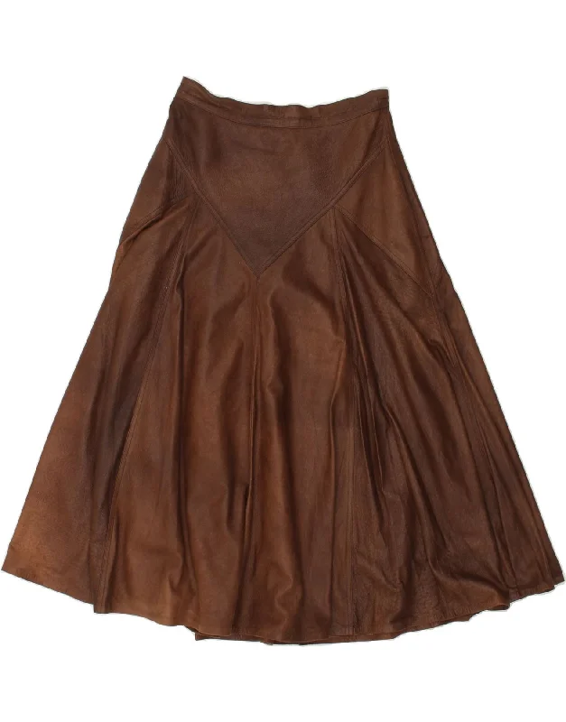 VINTAGE Womens Leather Skirt EU 40 Medium W28 Brown silk skirt luxurious