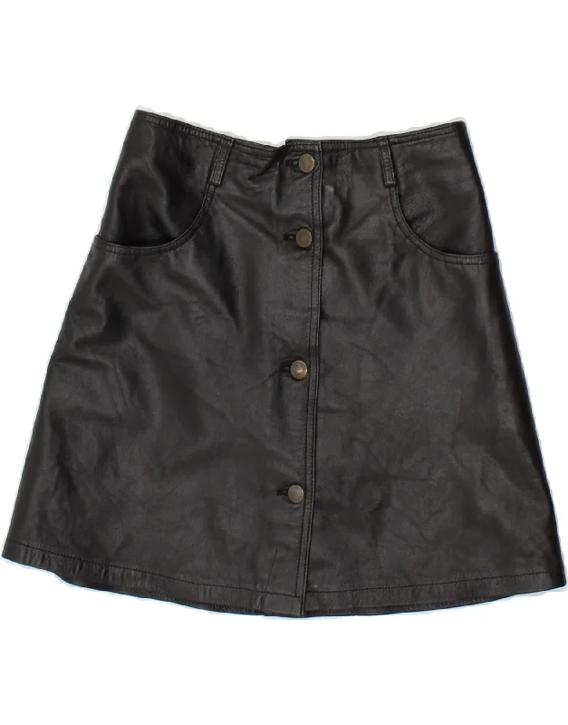 VINTAGE Womens Leather Skirt IT 42 Medium W26 Black Leather wrap skirt elegant