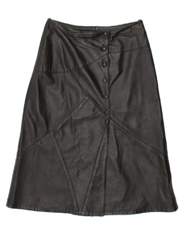 VINTAGE Womens Leather Skirt IT 42 Medium W28  Black Leather denim skirt durable
