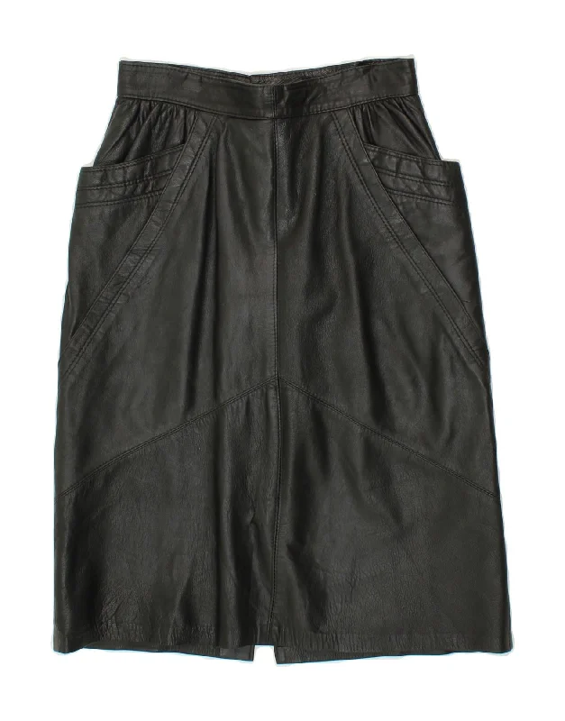VINTAGE Womens Leather Skirt IT 44 Medium W28 Black linen skirt natural